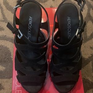 Aerosoles Black Suede Open-Toe Sandals Size 6.5